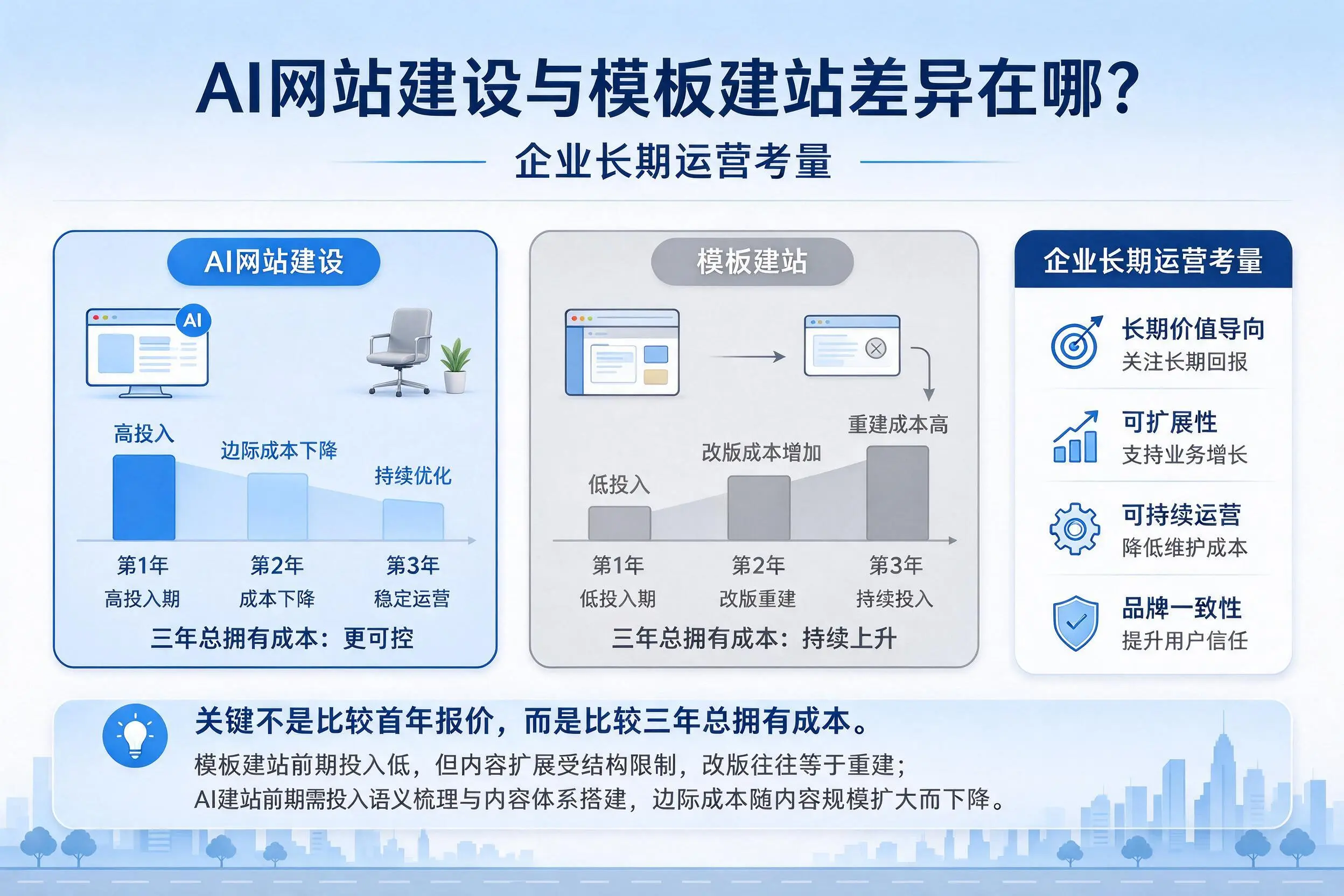 AI网站建设与模板建站差异在哪?克拉玛依企业长期运营考量